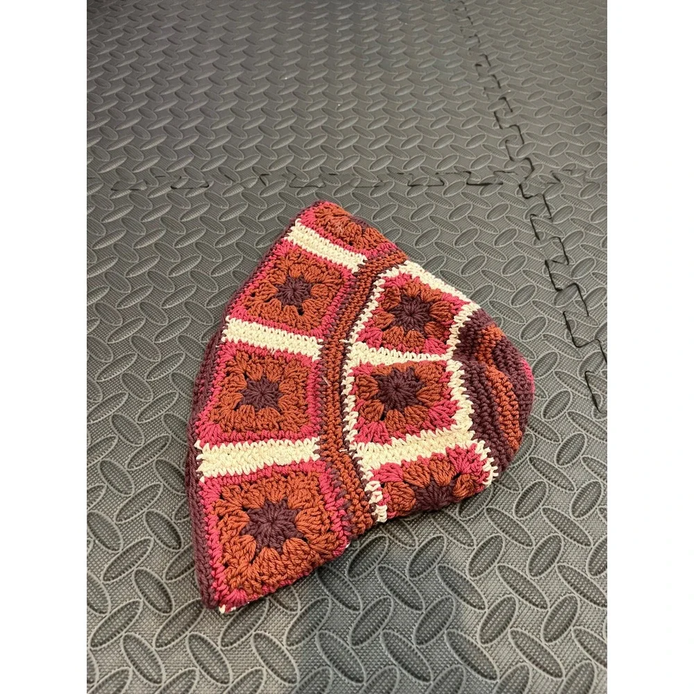 Lucky Brand Bucket Hat Womens OS Multicolor Crochet Granny‎ Square Boho Retro